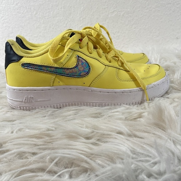 NIKE Air Force 1 Low Shoes Yellow Purse Removable Swoosh‎ Black Size 4.5Y Youth - Picture 9 of 14
